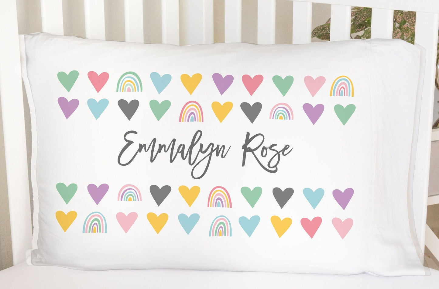 Rainbow Heart Name Personalized Standard Pillowcase | Pastel Teen Pillow Cover | Girl Room Decor | Nursery Decor
