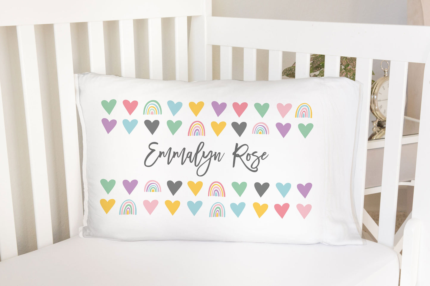 Rainbow Heart Name Personalized Standard Pillowcase | Pastel Teen Pillow Cover | Girl Room Decor | Nursery Decor