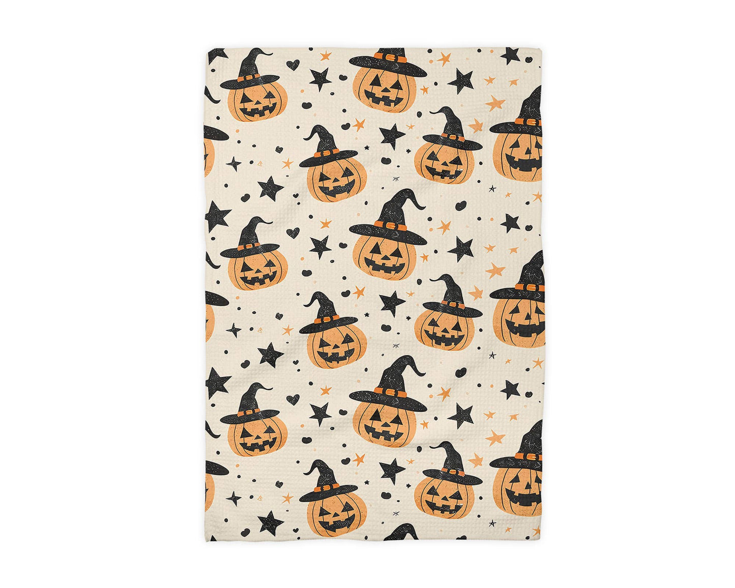 Pumpkin Witch Halloween Fall Collage Kitchen Towel Waffle