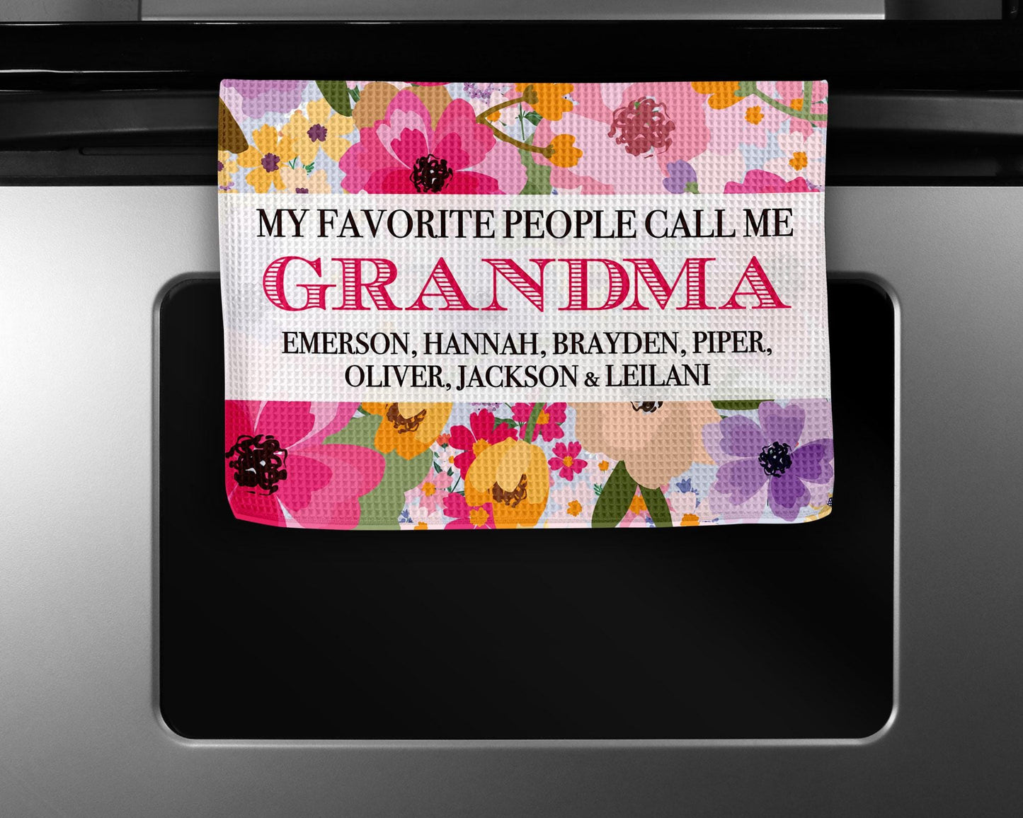 Custom Grandmother Gift Towel | Floral Kitchen Towel | Mother's Day Present | Personalized Gift for Grandma | Keepsake from Grandkids Floral