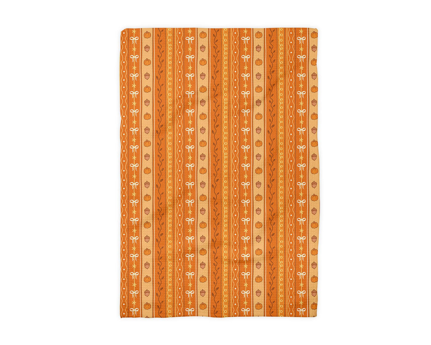 Fall Floral Stripe Blue Pumpkin Coastal Kitchen Towel Waffle