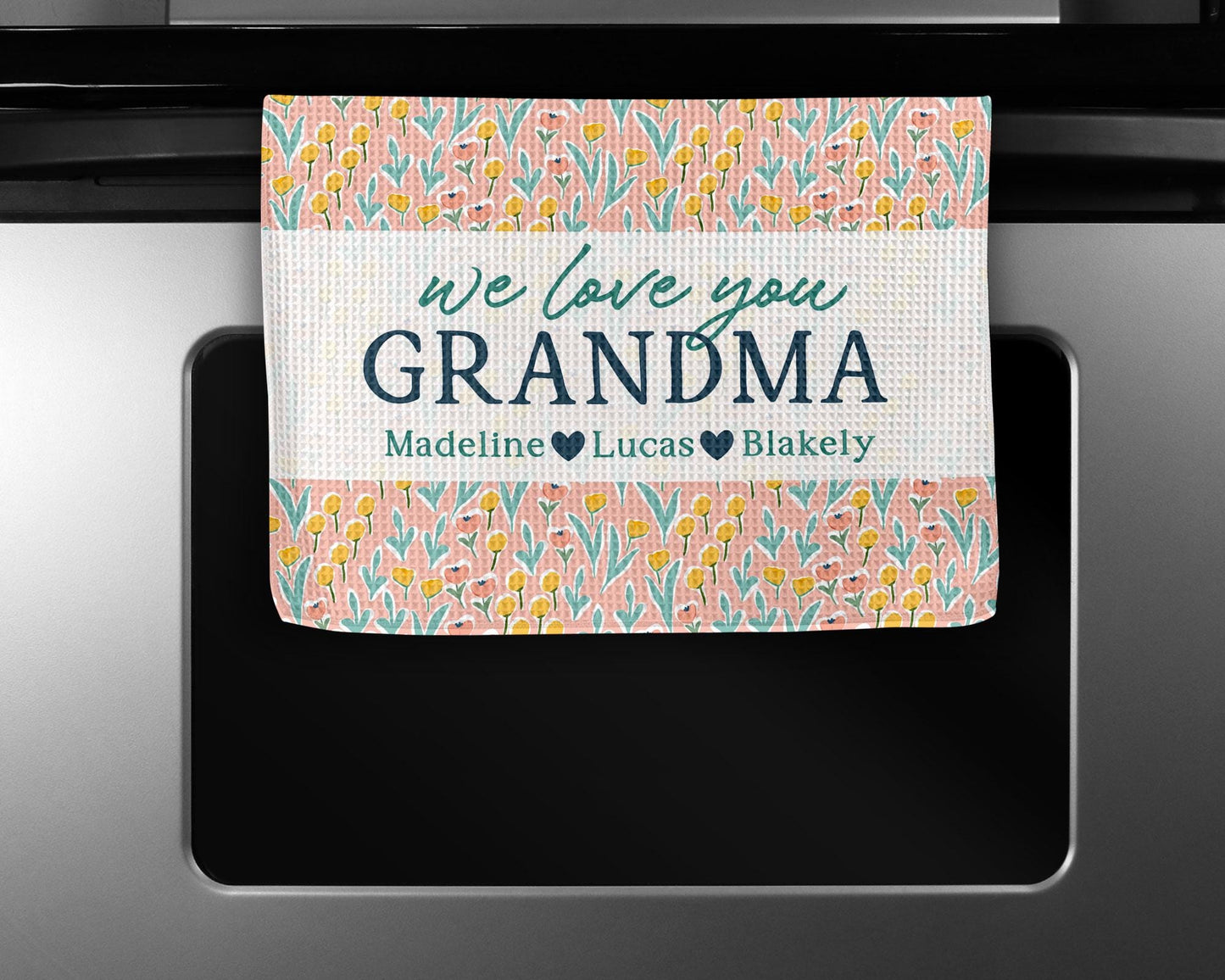 Custom Grandmother Gift Towel | Floral Kitchen Towel | Mother's Day Present | Personalized Gift for Grandma | Keepsake from Grandkids Floral