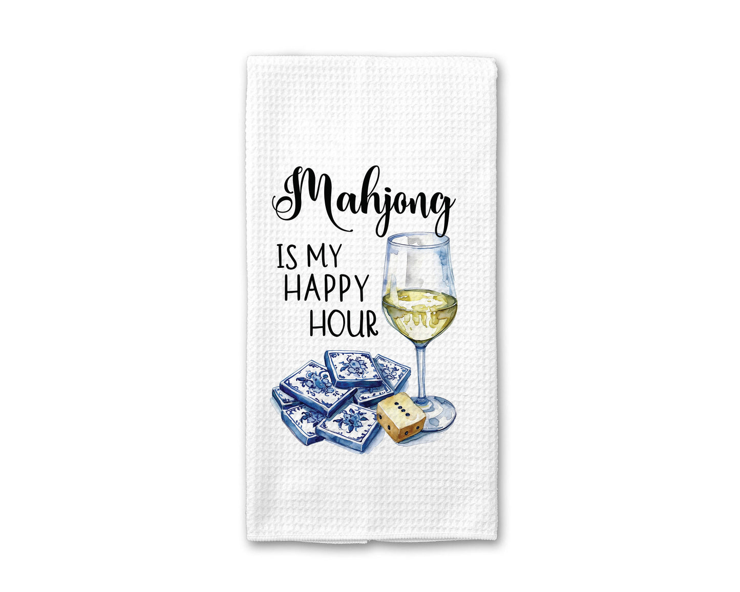 Mahjong Happy Hour Dish Towel | Mahjong-themed Towel | Mahjong-themed Gift for Kitchen | Mahjong Party Gift | Hostess Gift