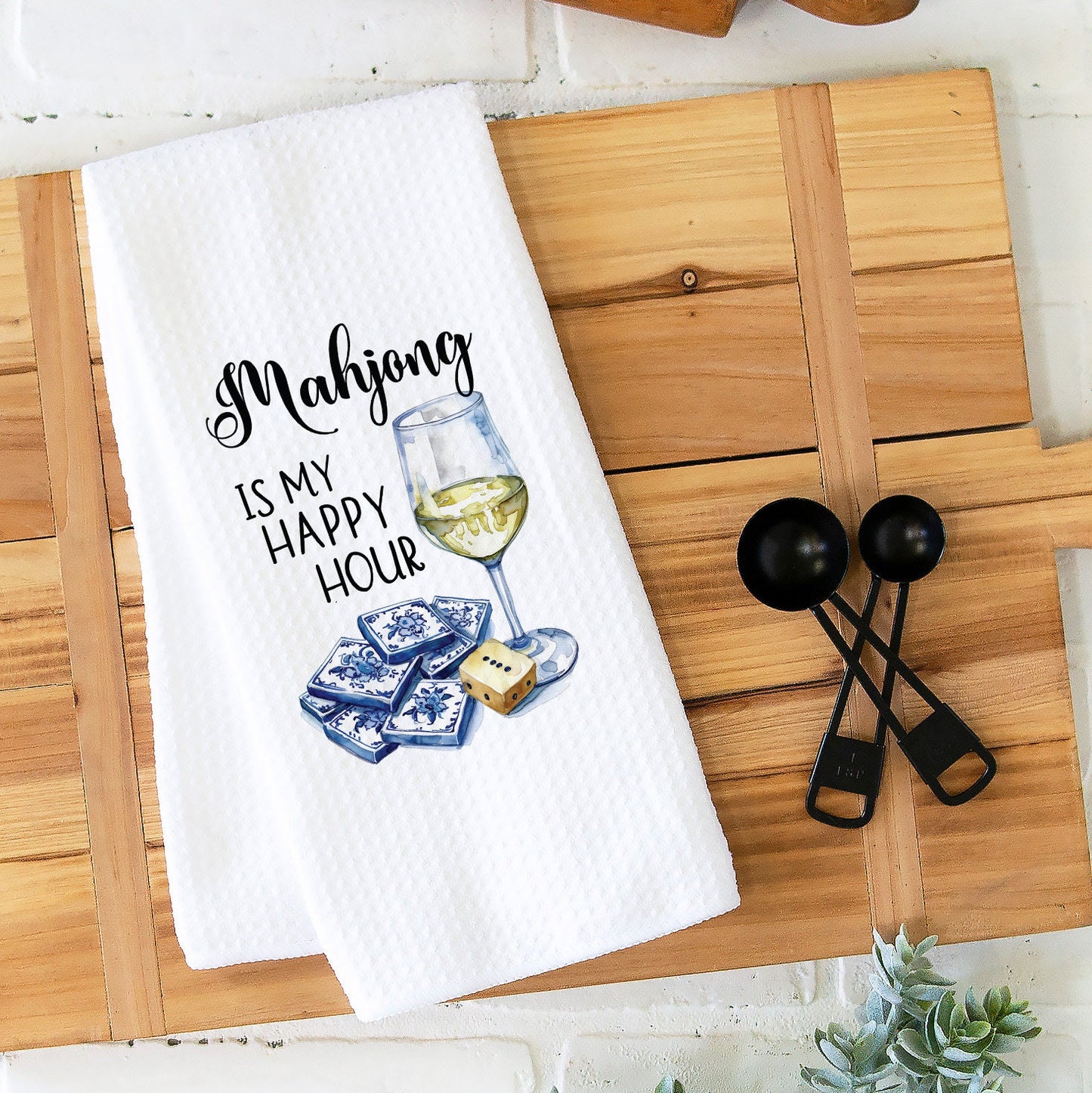 Mahjong Happy Hour Dish Towel | Mahjong-themed Towel | Mahjong-themed Gift for Kitchen | Mahjong Party Gift | Hostess Gift
