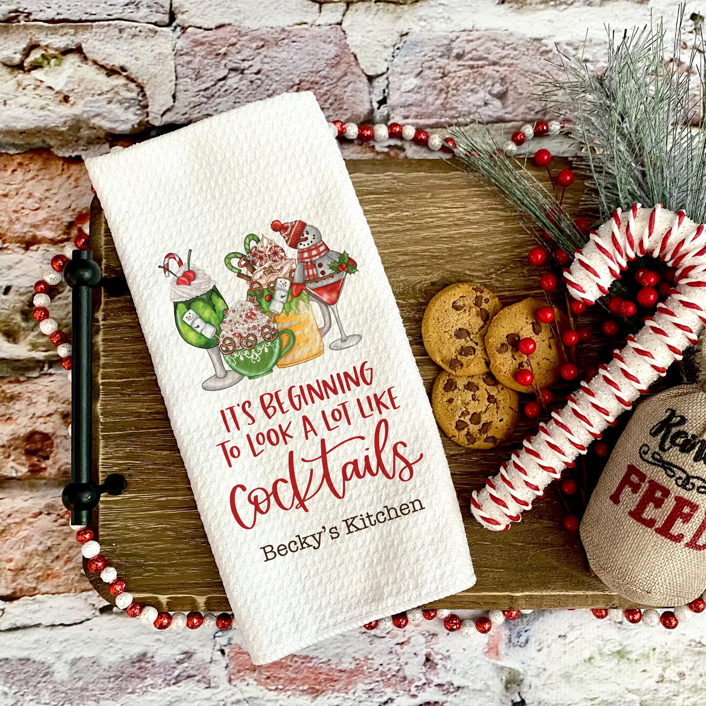 Christmas Cocktails Kitchen Towel
