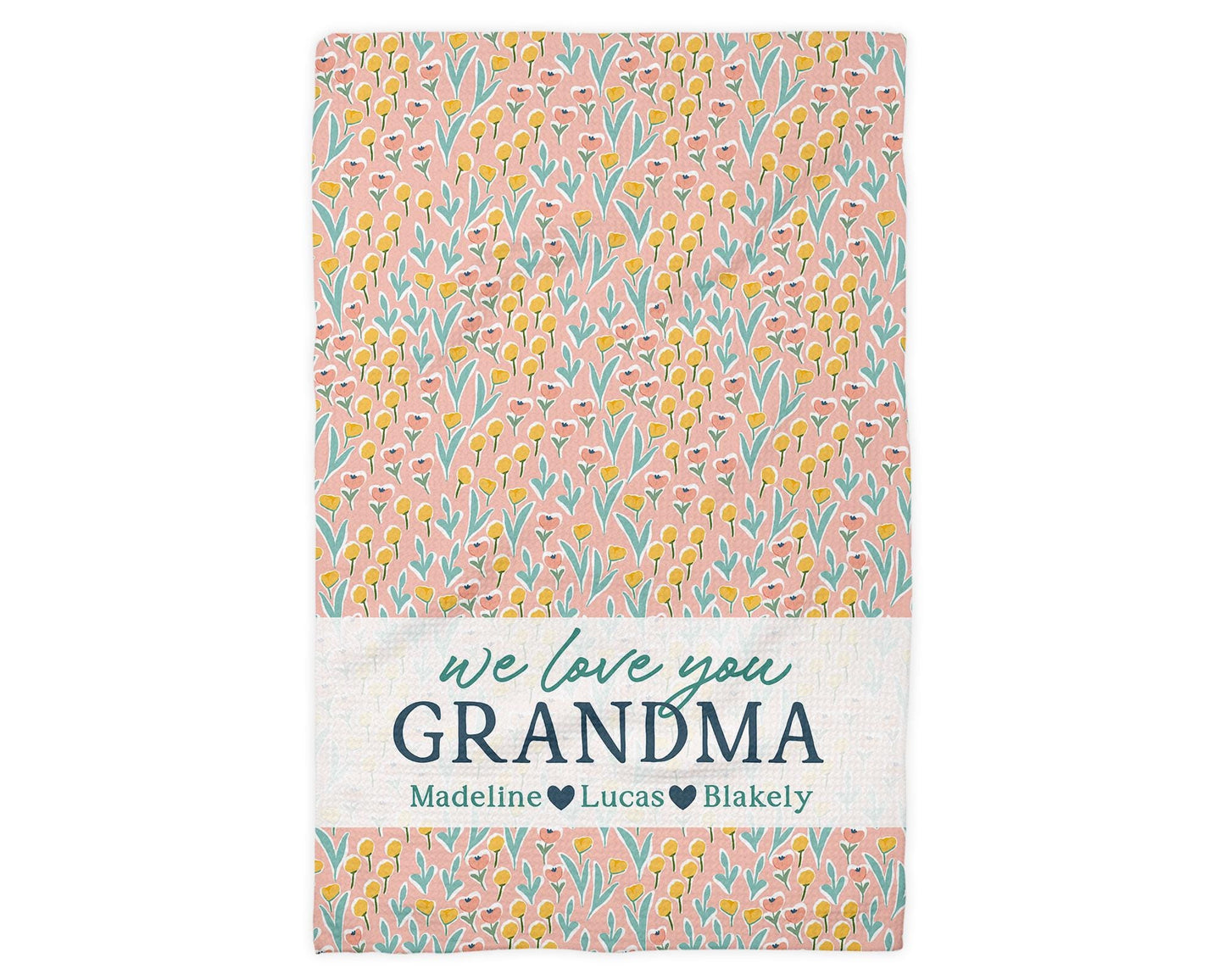 Custom Grandmother Gift Towel | Floral Kitchen Towel | Mother's Day Present | Personalized Gift for Grandma | Keepsake from Grandkids Floral