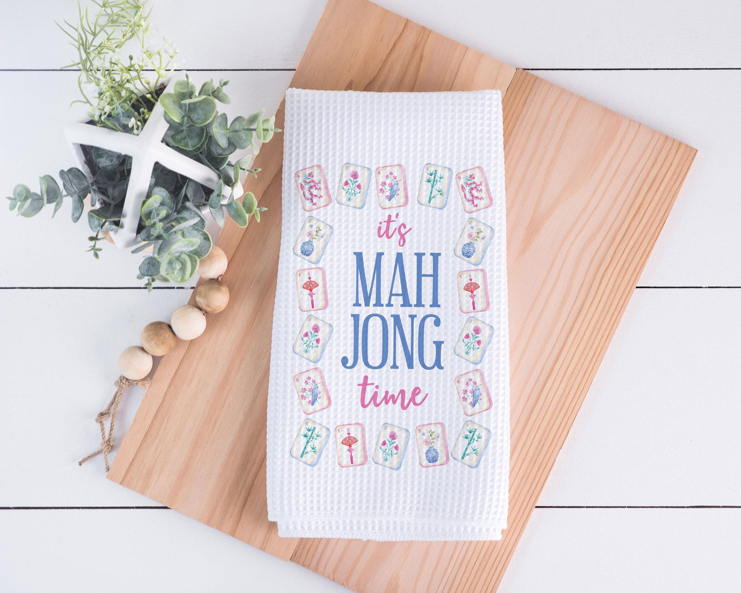 Mahjong Waffle Weave Towel | Mahjongg themed Towel | Mahjong-themed Gift for Kitchen | Mahjong Party Gift | Hostess Gift