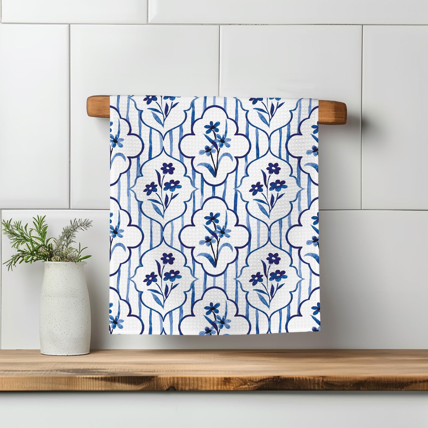 Blue White Floral Dish Towel | Chino Tea Set Towel | Chinoiserie Accessory | Tea Party Gift | Hostess Gift