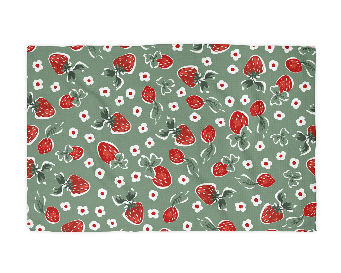 Berry Strawberry Kitchen Towel – Summer Farmers Market Decor, Berry Picking Towel, Waffle Weave, 16x24" Dish Towel