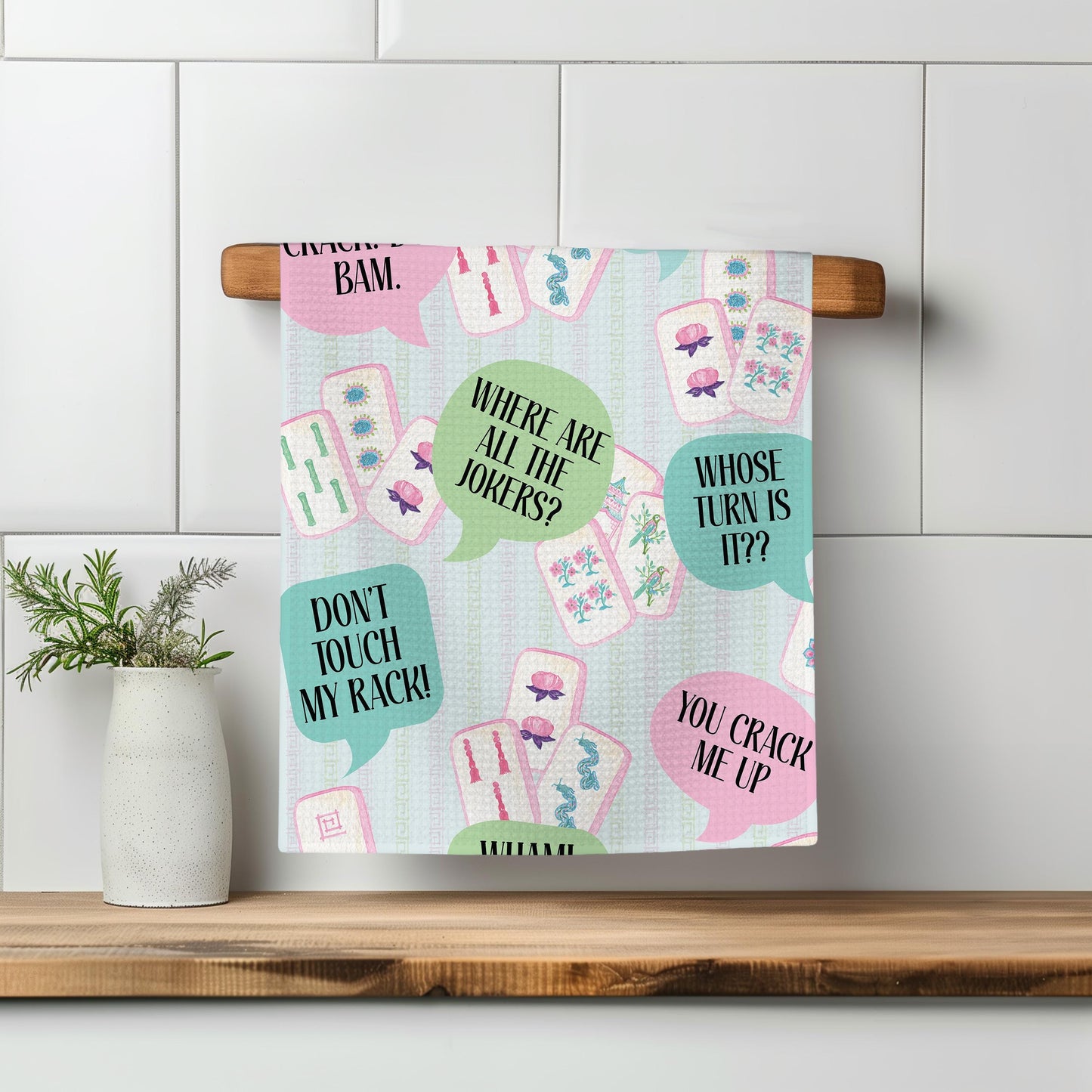 Mahjong Waffle Weave Towel | Mahjongg themed Towel | Mahjong-themed Gift for Kitchen | Mahjong Party Gift | Hostess Gift