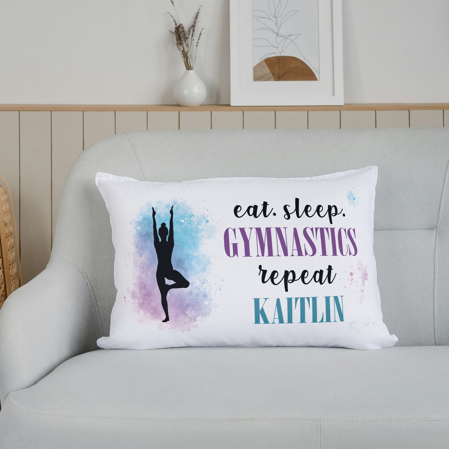 Custom Name Gymnastics Standard Pillowcase | Girl Room Decor | Sporty Girls Bedroom | Gift for Gymnast