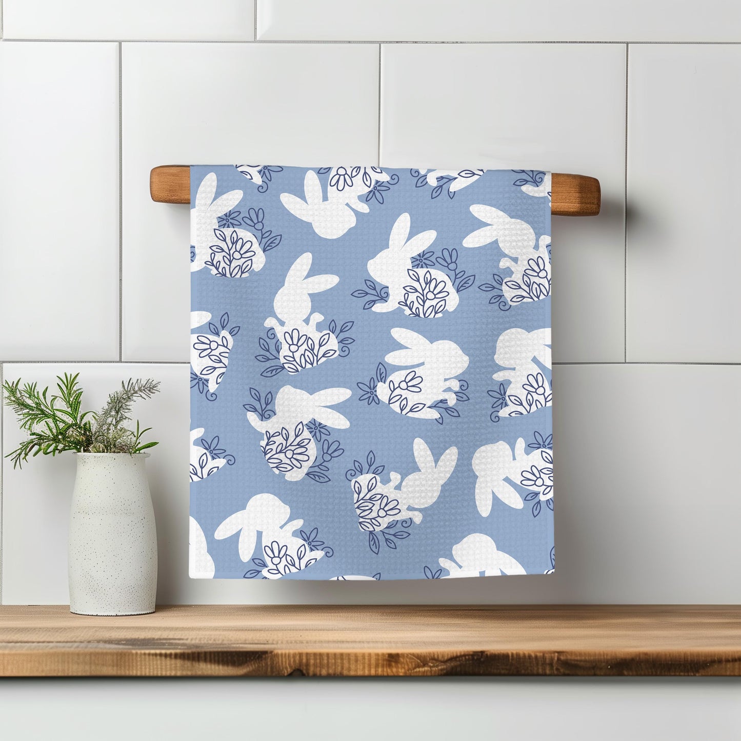 blue and navy bunny towel