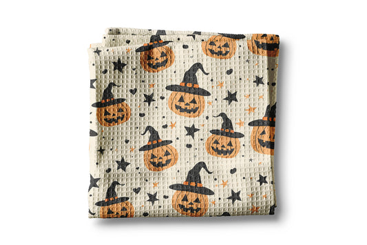 Pumpkin Witch Halloween Fall Collage Kitchen Towel Waffle