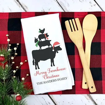 Personalized Merry Farmhouse Christmas Kitchen Towel