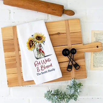 Red White & Blessed Sunflower 4th of July Towel