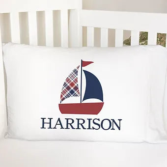 Plaid Sailboat with Personalized Name Affirmation Standard Pillowcase
