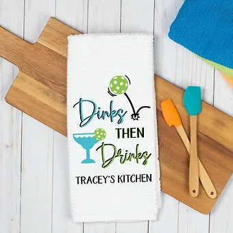 Dinks Then Drinks Pickleball Kitchen Towel Personalized