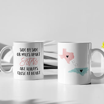 Long Distance Sisters Two State Personalized Mug