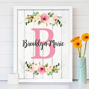 Personalized Flower Monogram Name Print