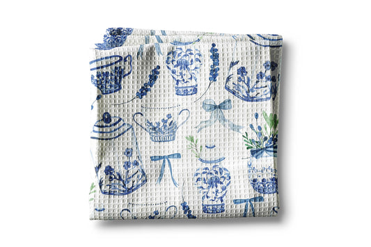 Chinoiserie Dish Towel | Chino Tea Set Towel | Chinoiserie-themed Accessory | Tea Party Gift | Hostess Gift