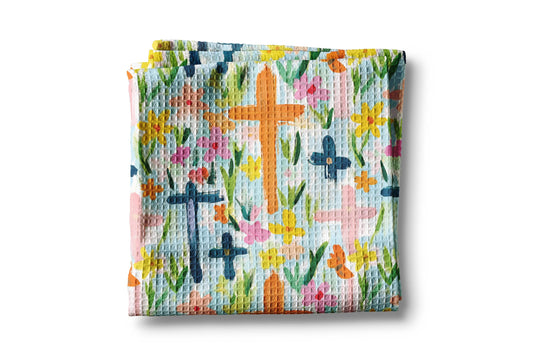 Easter Cross Kitchen Towel – Waffle Weave, Lint-Free, Super Absorbent, Spring Easter Decor Floral Christian Religious