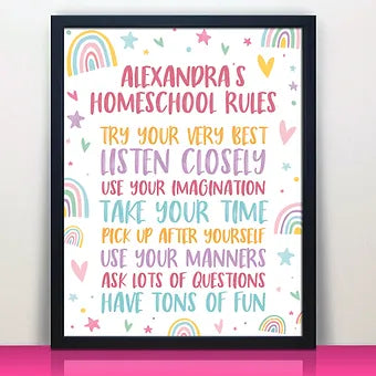 Personalized Homeschool Rules Rainbow Wall Print