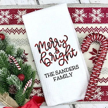 Personalized Merry and Bright Christmas Towel