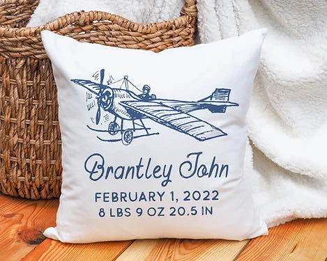 Personalized Plane Birth Announcement Pillow