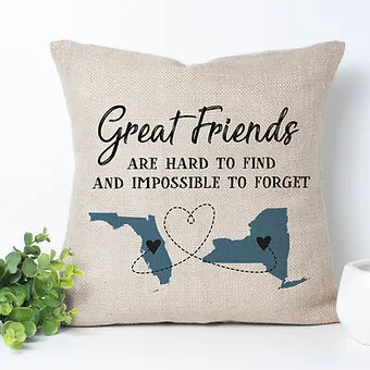 Personalized long distance best friend pillow with two states