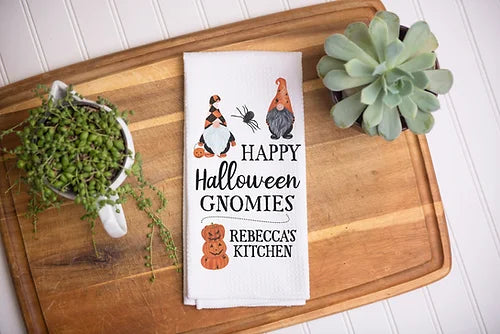 Personalized Happy Halloween Gnomies Kitchen Towel