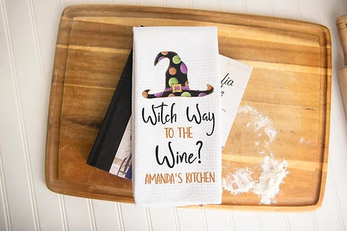 Witch Wine Polka Dot Personalized Halloween Towel