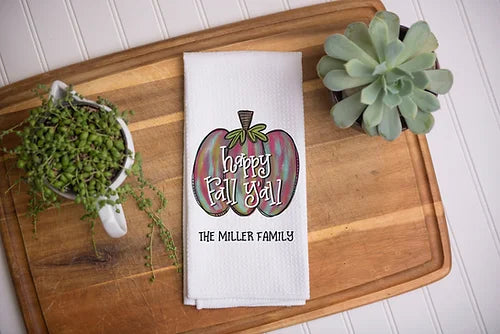 Personalized Happy Fall Y'all Kitchen Towel