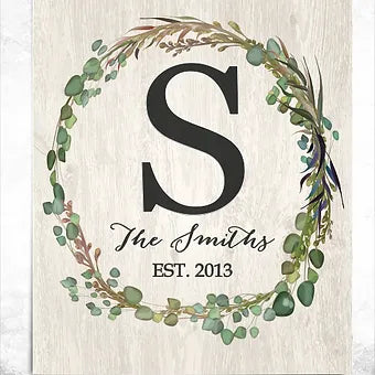 Personalized Rustic Monogram Wreath Print