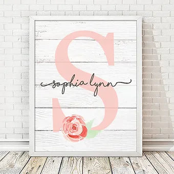 Personalized Pink Rose Monogram Print