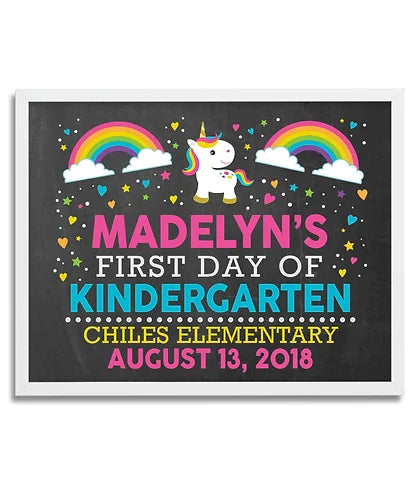 Personalized First Day Unicorn Horizontal Print