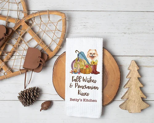 Personalized Fall Wishes & Pomeranian Kisses Kitchen Towel