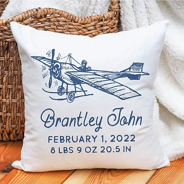 Personalized Plane Birth Announcement Pillow