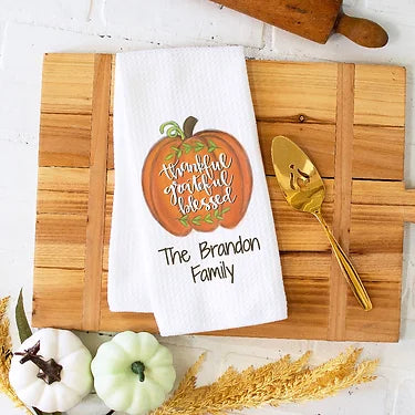 Personalized Thankful Grateful Blessed Kitchen Towel