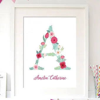 Personalized Blue Floral Monogram Print