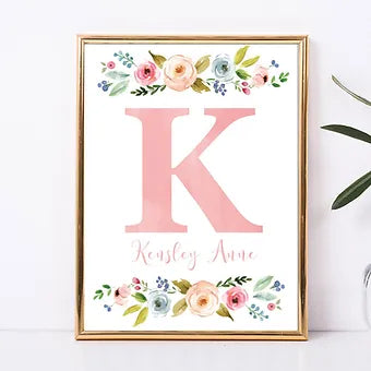 Personalized Pink Floral Monogram Print