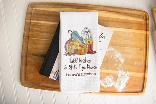 Personalized Fall Wishes & Shih Tzu Kisses Kitchen Towel