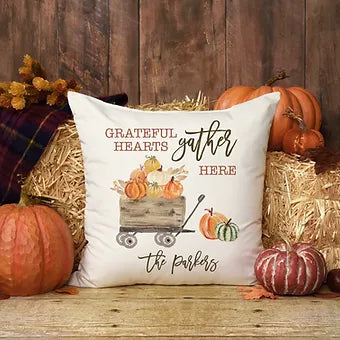 Personalized Grateful Hearts Fall Pillow
