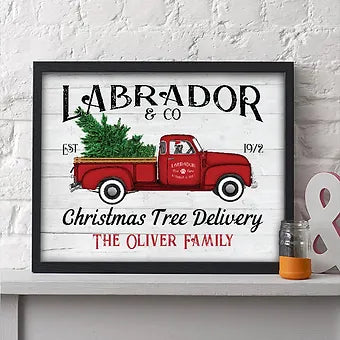 Personalized Labrador Christmas Tree Delivery Print