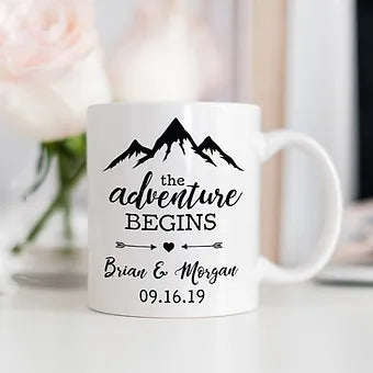 The Adventure Begins Personalized Anniversary Mug