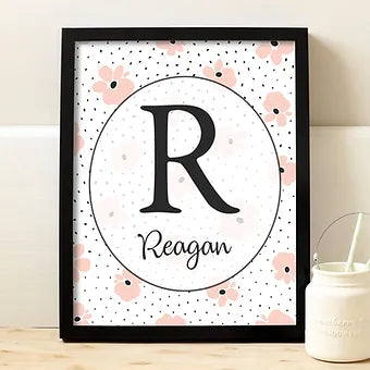 Personalized Pink Flowers Monogram Print