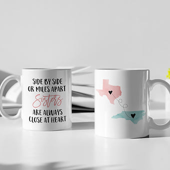 Personalized Long Distance Sisters Mug