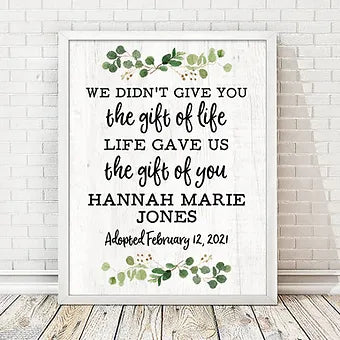 Personalized The Gift of You Adoption Print