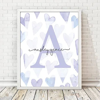Personalized Purple Hearts Monogram Print