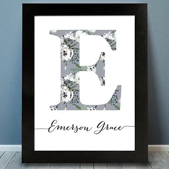Personalized Gray Floral Monogram Print