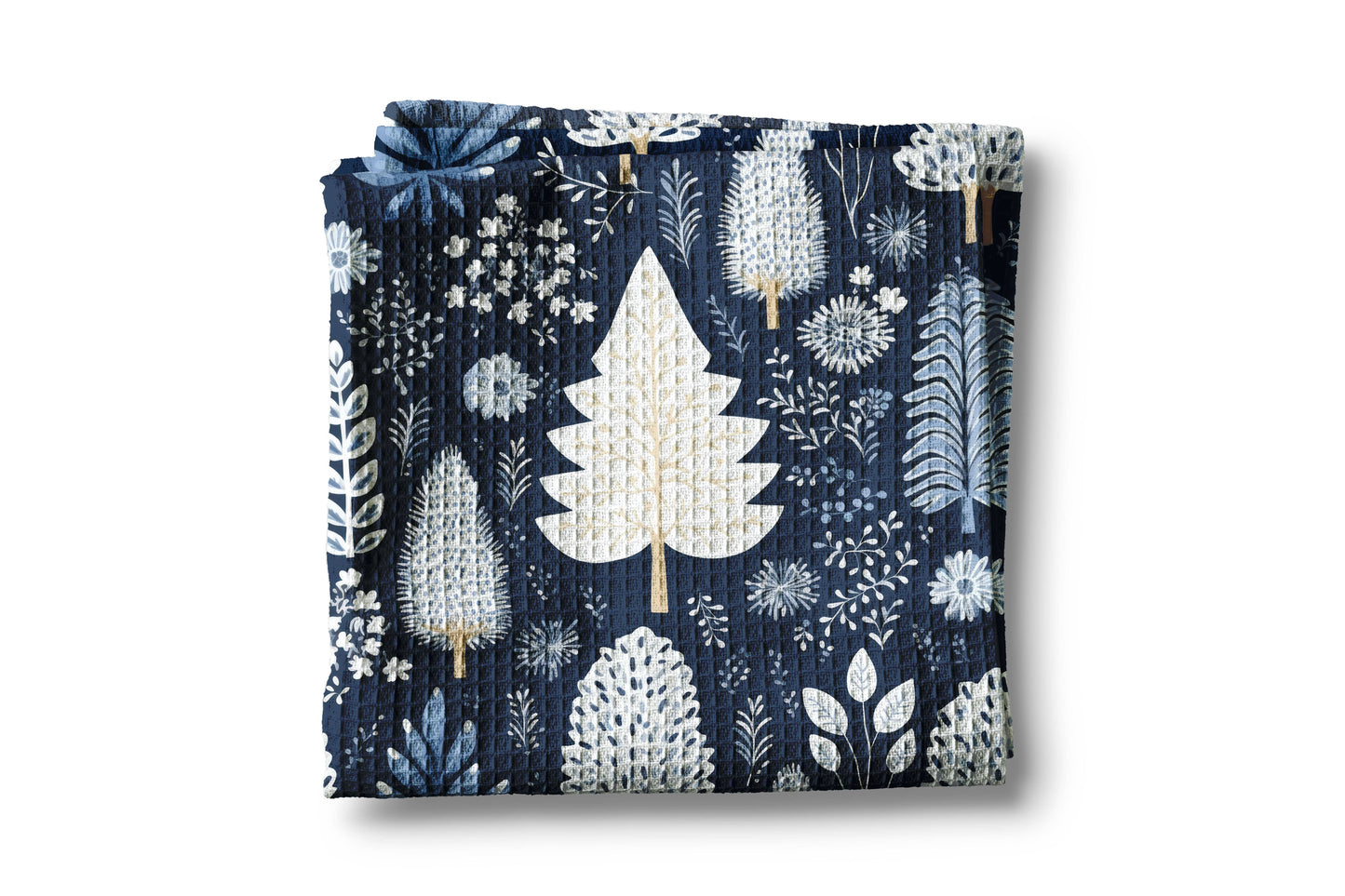 Winter Trees Snow Blues Floral Holiday Baking Kitchen Towel